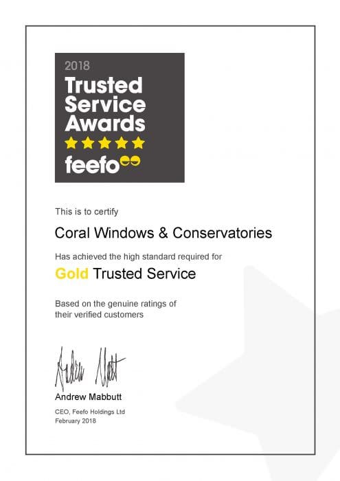 Coral Windows Wins Feefo Gold Trusted Service Award 2018